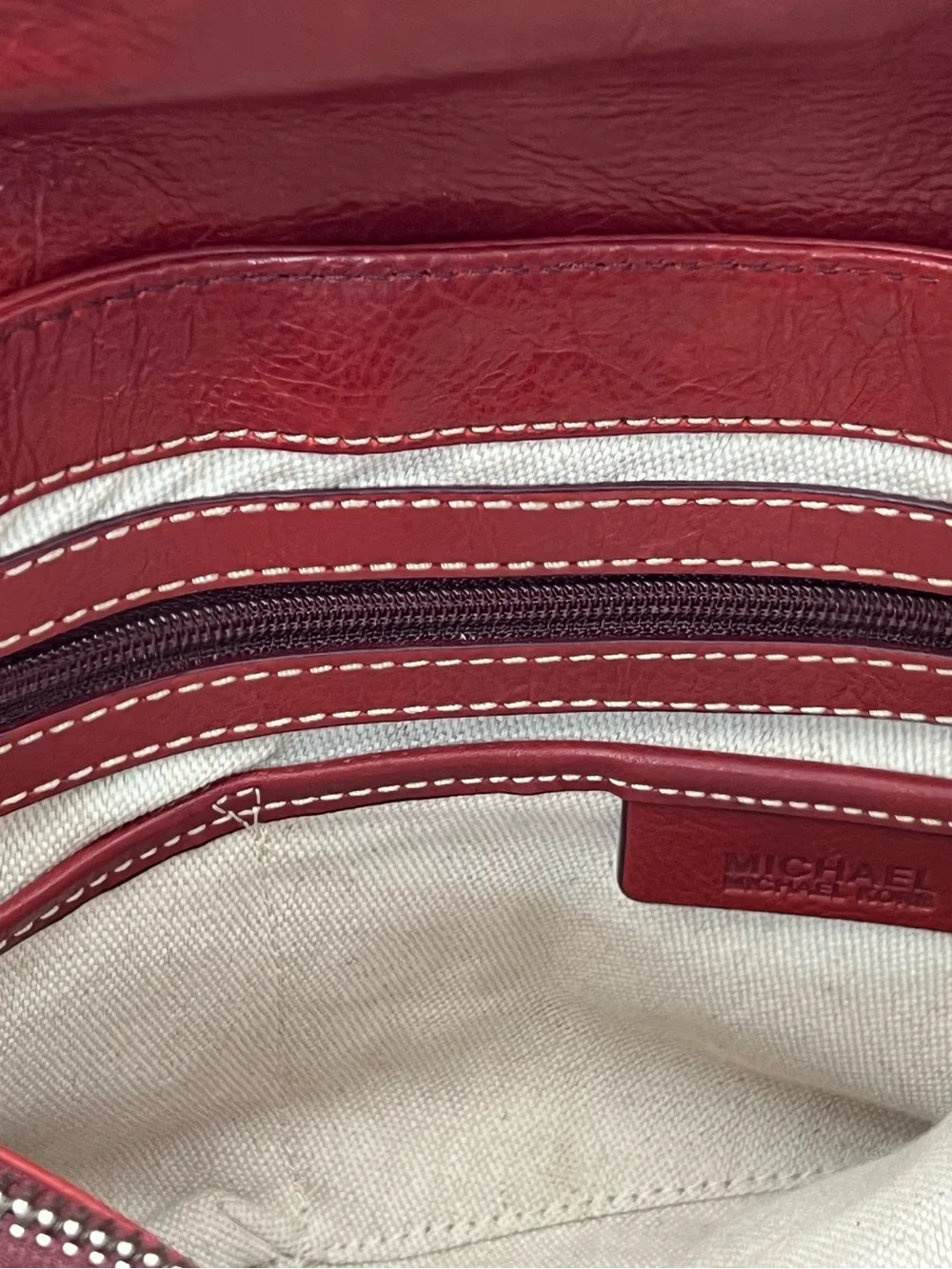 Vintage Michael Kors Burgundy Red Leather Satchel Shoulder Bag Silver Hardware